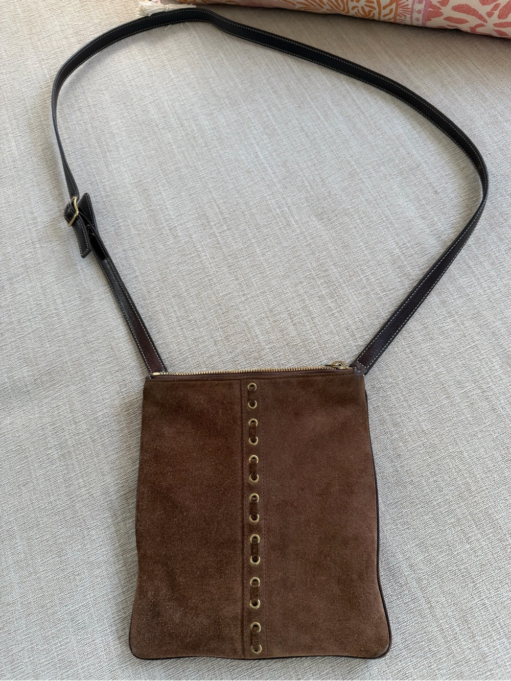 Vintage Y2K Brown Suede Coach Stitch Crossbody Bag.
